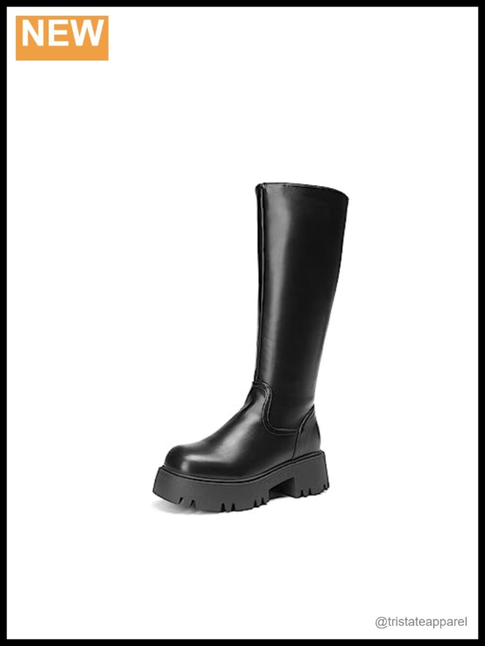 Knee-High Platform Chunky Boots Faux Leather Side Zip Lug Sole